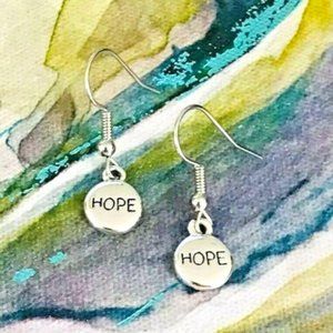 DAINTY BRIGHT SILVER CIRCLE HOPE DANGLE EARRINGS